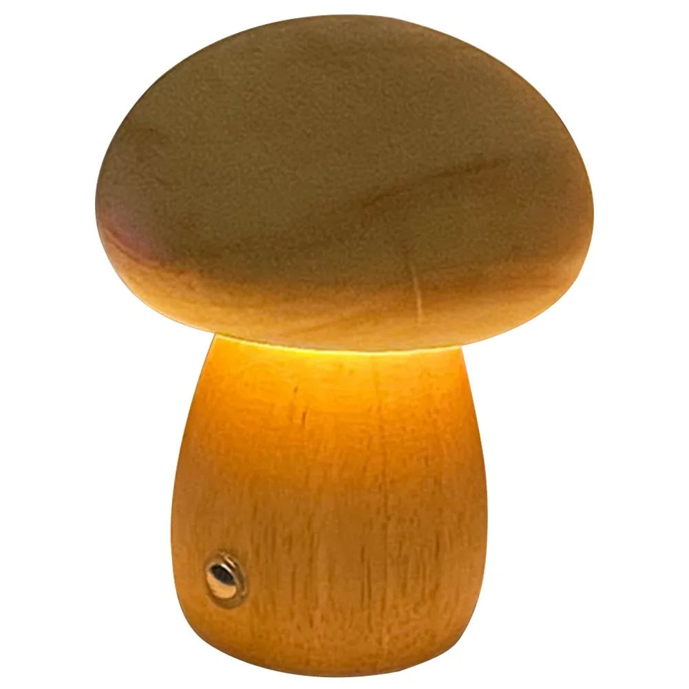 Dimmable LED Night Light – Wooden Mushroom Design with USB Charging 0