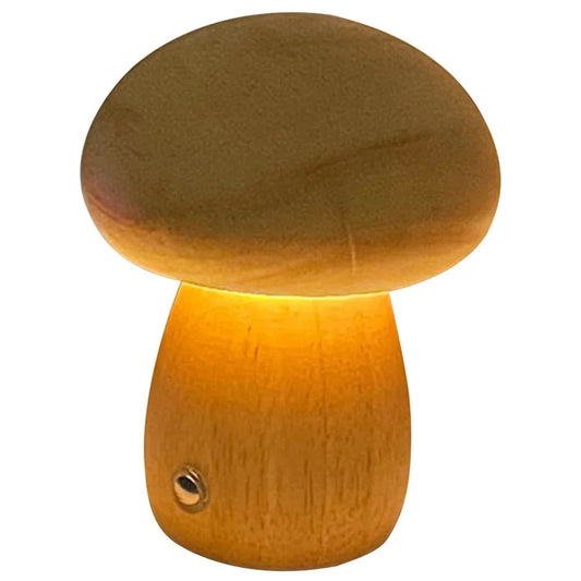 Dimmable LED Night Light – Wooden Mushroom Design with USB Charging 0