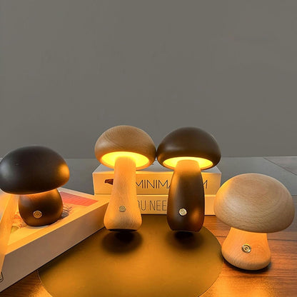 Dimmable LED Night Light – Wooden Mushroom Design with USB Charging 2