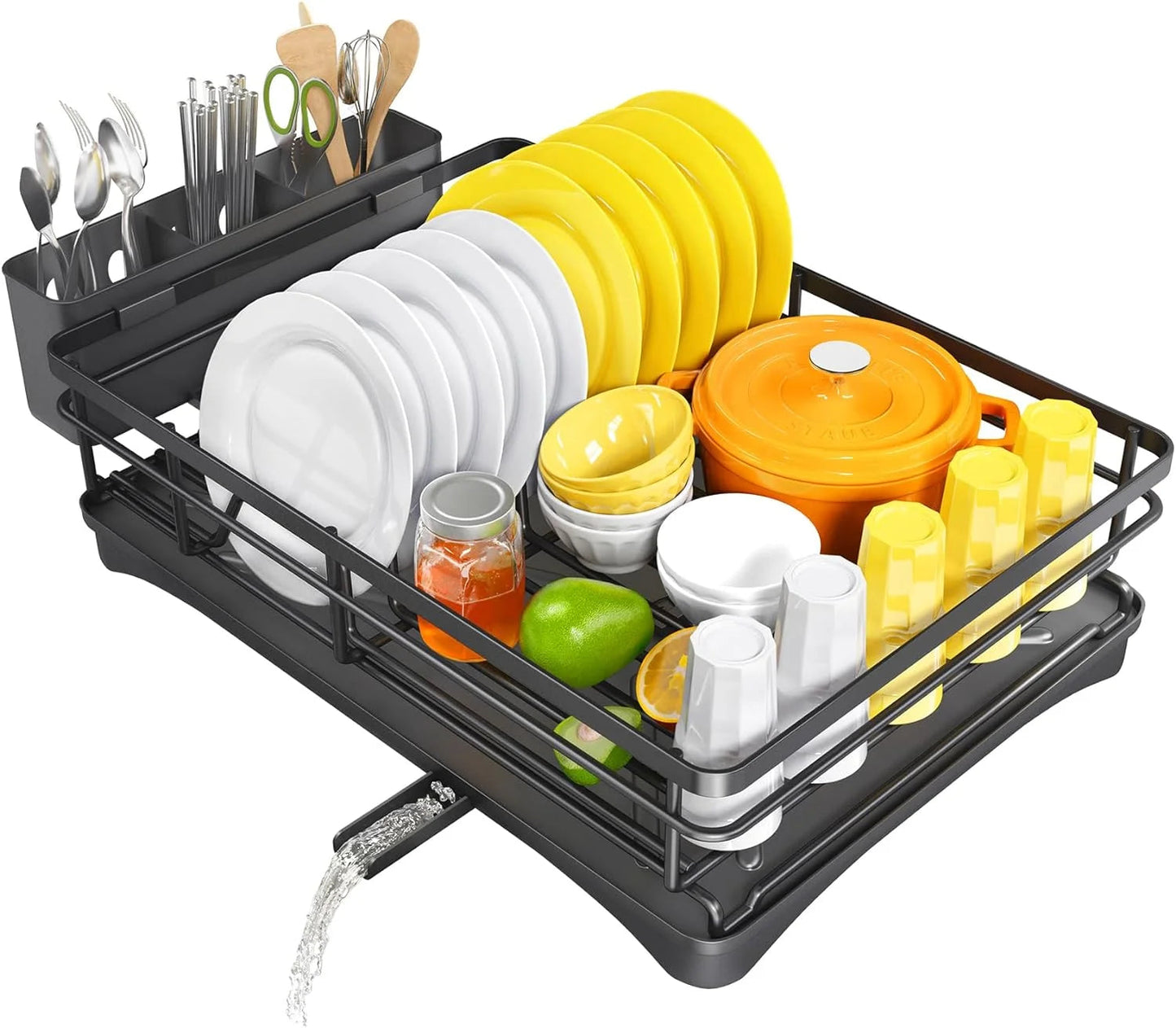 Dish Drying Rack – Angled Drainboard with 3-Slot Cutlery Holder 0