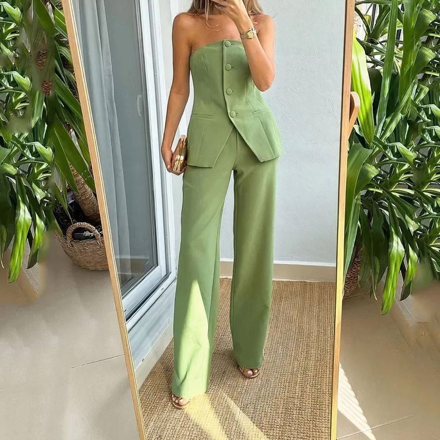 Women's Elegant Lightweight Tube Top Trouser Set with Flattering Fit