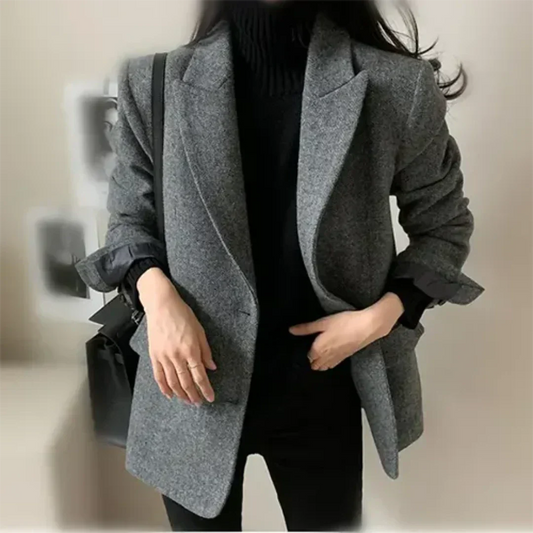 Women's Fitted Grey Blazer with Pockets | Perfect for Casual Days