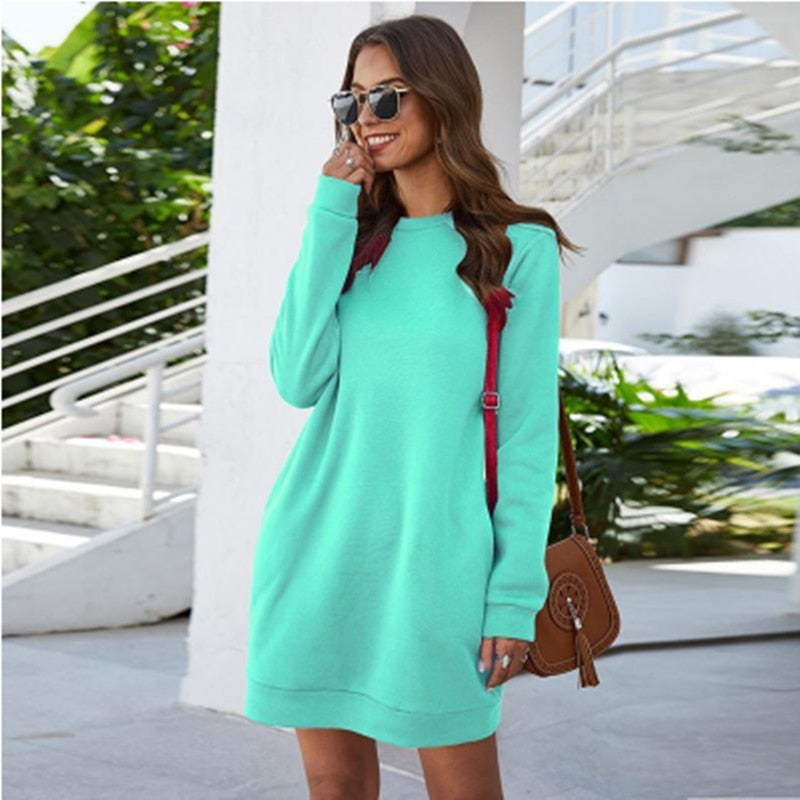 Women's Casual Solid Oversized Sweater Mini Dress | Ideal for Autumn/Winter