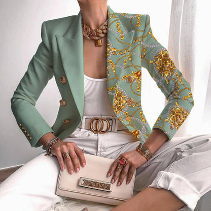 Women's Asymmetrical Blazer with Ornate Gold and Chain Print | Perfect for Casual Days