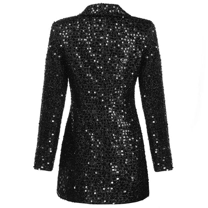 Women's Glamorous Sequined Black Blazer Dress with Buttons | Perfect for Casual days