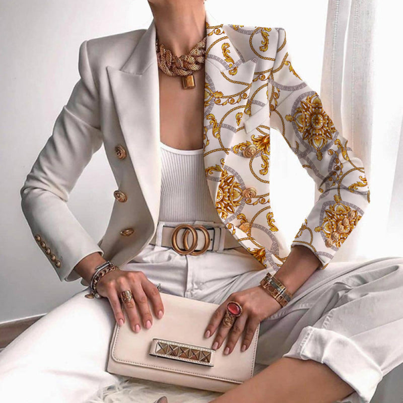 Women's Asymmetrical Blazer with Ornate Gold and Chain Print | Perfect for Casual Days