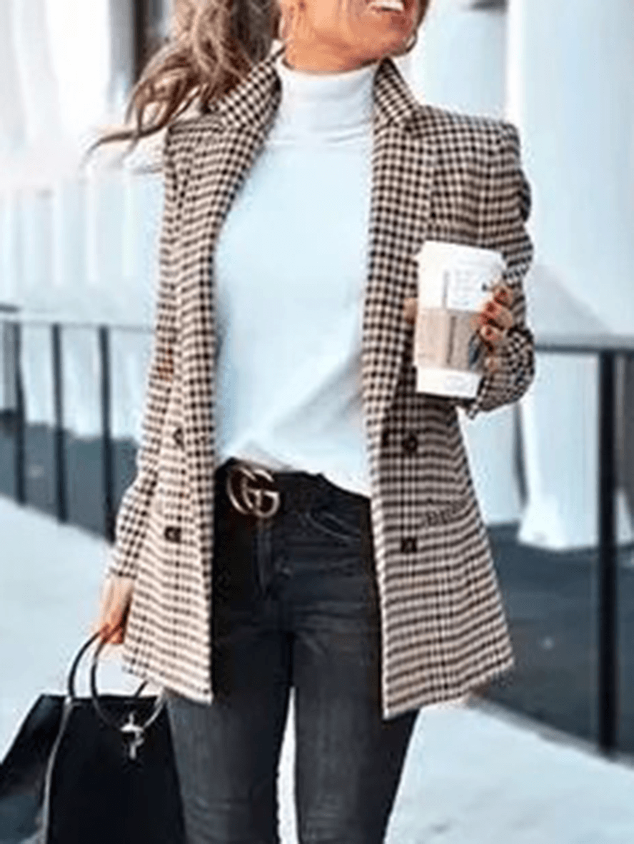 Women's Casual Plaid Blazer with Pockets | Perfect for Casual Days