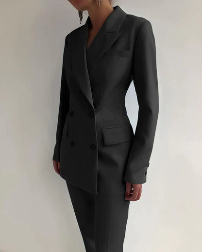 Women's Luxurious Solid Color Buttoned Pocket Blazer Set | Perfect for Casual Days