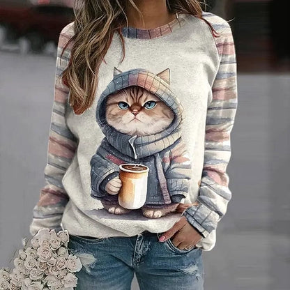 Marie - Cute Cat Jumper - Casual - Unique Print - Ideal for Winter