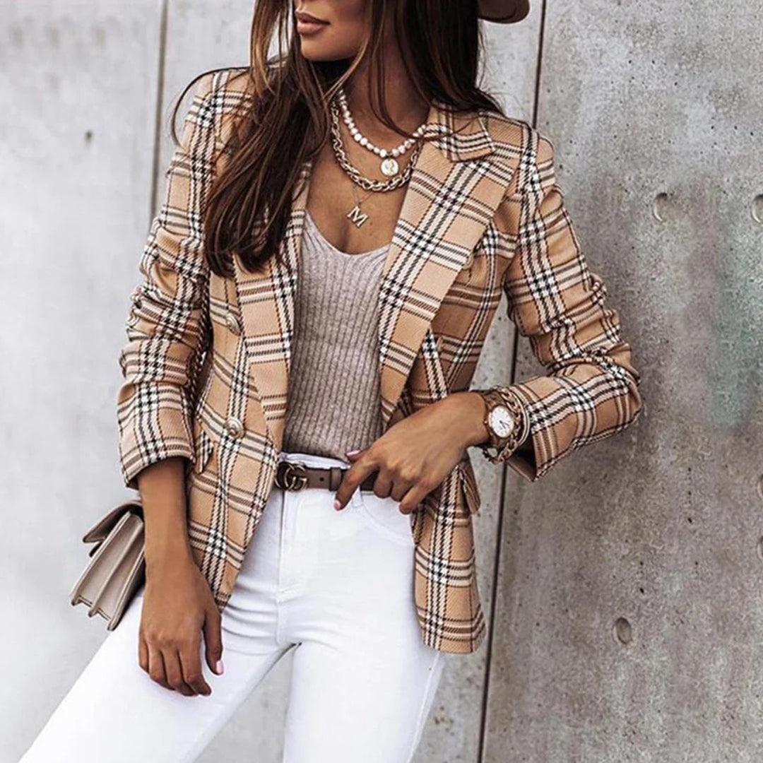 Women's Casual Checked Blazer with Buttons  | Perfect for Casual Days