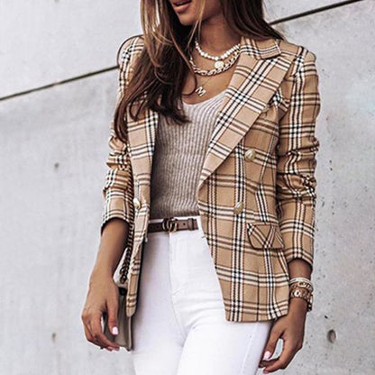 Women's Casual Checked Blazer with Buttons  | Perfect for Casual Days