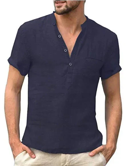 Variant image for Men's Relaxed Linen Shirt with Short Sleeves and Button-Up Design-14
