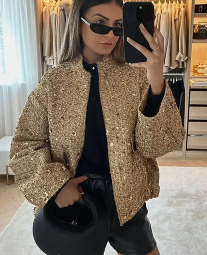 Women's Elegant Sequined Blazer with Pockets | Perfect for Casual Days