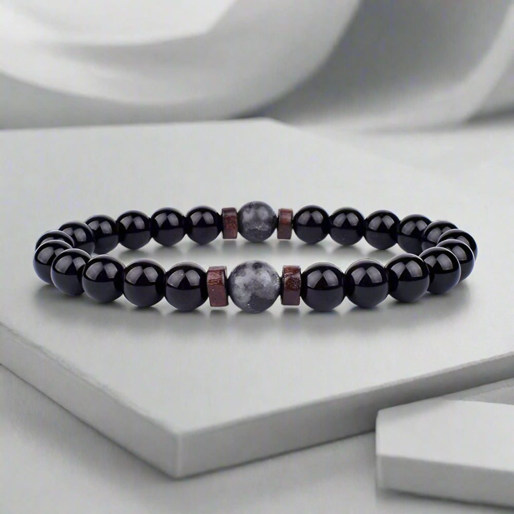 Men’s Bracelet with Natural Lava Stone and Wood Design 1