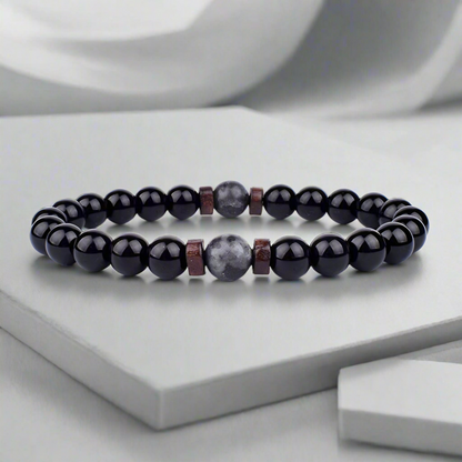 Men’s Bracelet with Natural Lava Stone and Wood Design 1