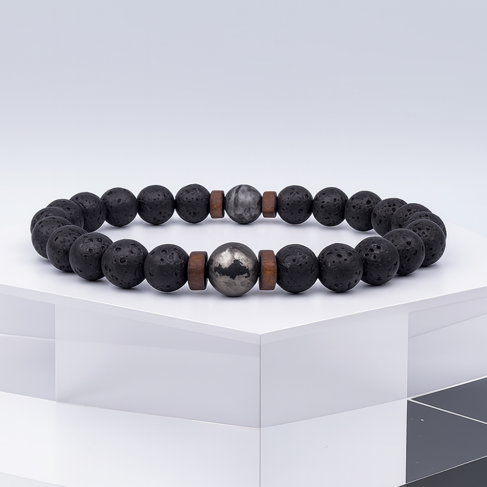 Men’s Bracelet with Natural Lava Stone and Wood Design 2