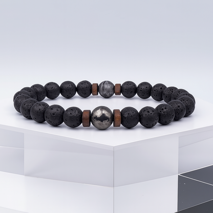 Men’s Bracelet with Natural Lava Stone and Wood Design 2