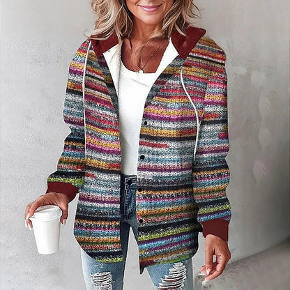 Women's Button-Up Jacket with Plaid Design