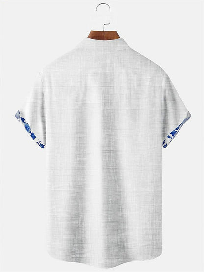 Men's Casual Button-Up Shirt with Floral Trim