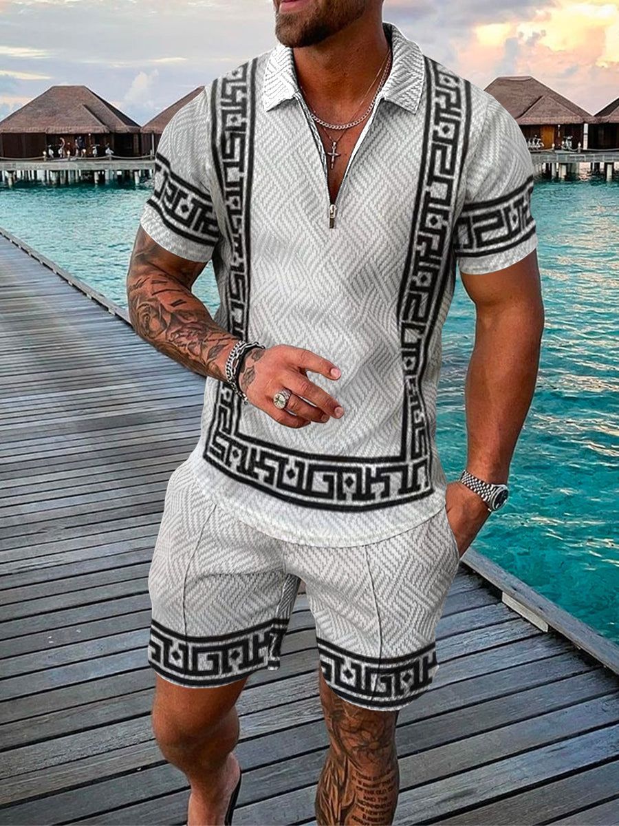 Men's Two-Piece Set with Polo Shirt and Shorts