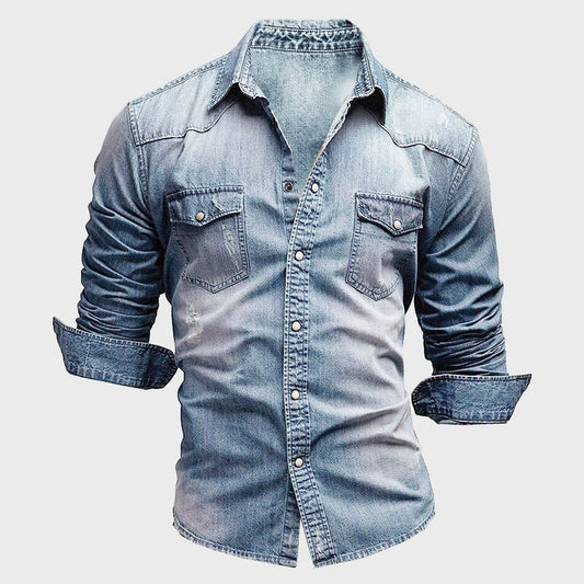 Men's Long-Sleeved Button Shirt with Chest Pockets