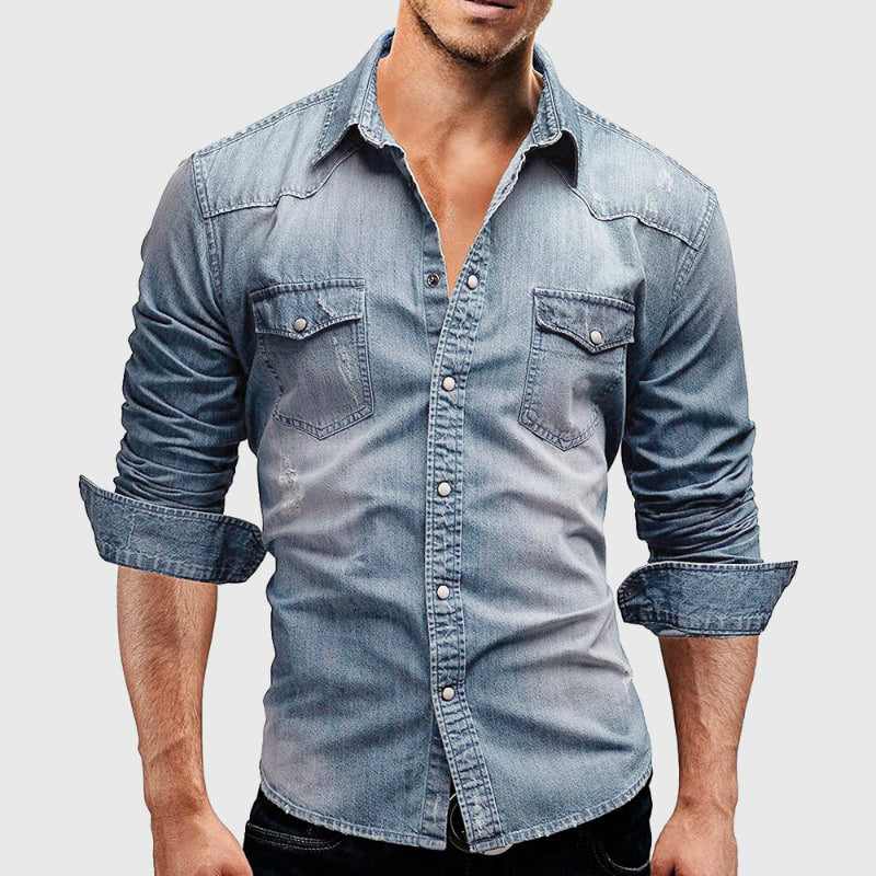 Men's Long-Sleeved Button Shirt with Chest Pockets