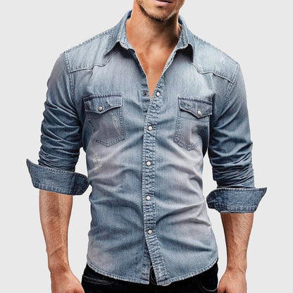 Men's Long-Sleeved Button Shirt with Chest Pockets