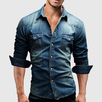 Men's Long-Sleeved Button Shirt with Chest Pockets