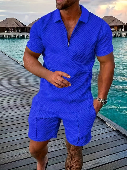 Men's Geometric Zip-Up Short Set