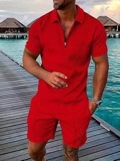 Men's Geometric Zip-Up Short Set