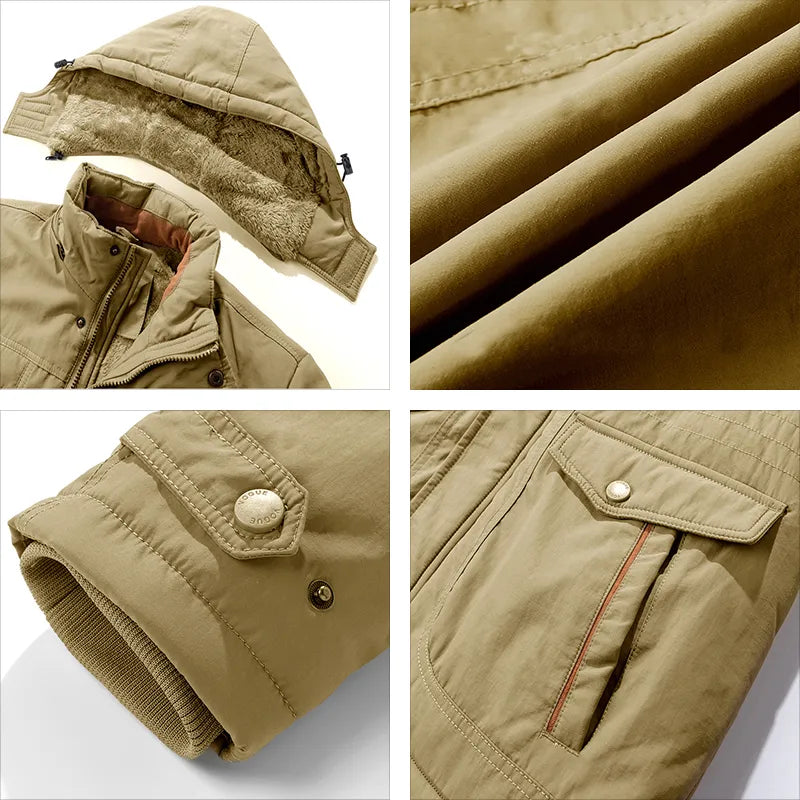 Men's Tactical Jacket with Detachable Hood and Multiple Pockets