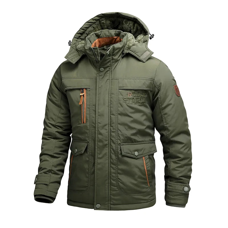 Men's Tactical Jacket with Detachable Hood and Multiple Pockets