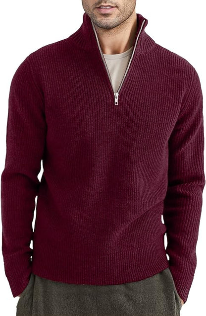 Men's Quarter Zip Long Sleeve Sweater
