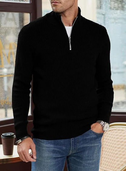 Men's Quarter Zip Long Sleeve Sweater