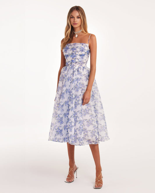 Women's Elegant Lightweight Midi Dress with Spaghetti Straps