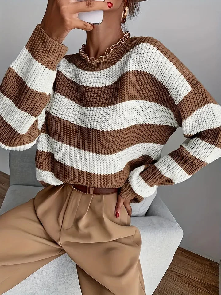 Women's Trendy Striped Print Knitted Sweater | Ideal for Autumn/Winter