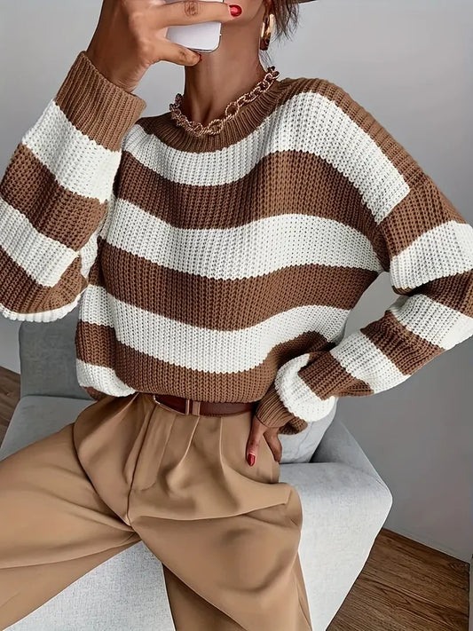 Women's Trendy Striped Print Knitted Sweater | Ideal for Autumn/Winter