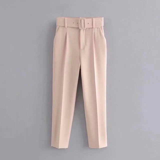 Women's Casual High-Waisted Suit Trousers with a Belt and Pockets | Perfect for Everyday Wear