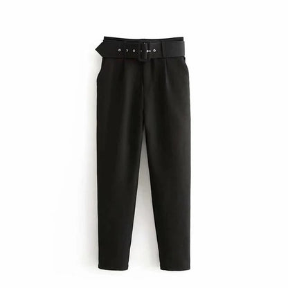 Women's Casual High-Waisted Suit Trousers with a Belt and Pockets | Perfect for Everyday Wear