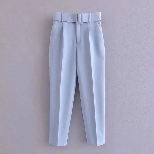 Women's Casual High-Waisted Suit Trousers with a Belt and Pockets | Perfect for Everyday Wear