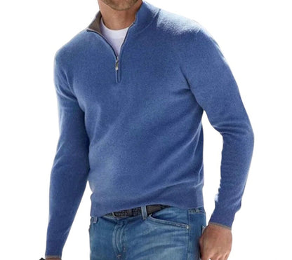 Men's Casual Solid Colour Quarter Zip Knitted Sweater | Ideal for Autumn/Winter