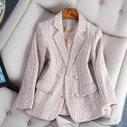 Women's Trendy Tweed Notche Lapel Blazer with Button | Perfect for Casual Days