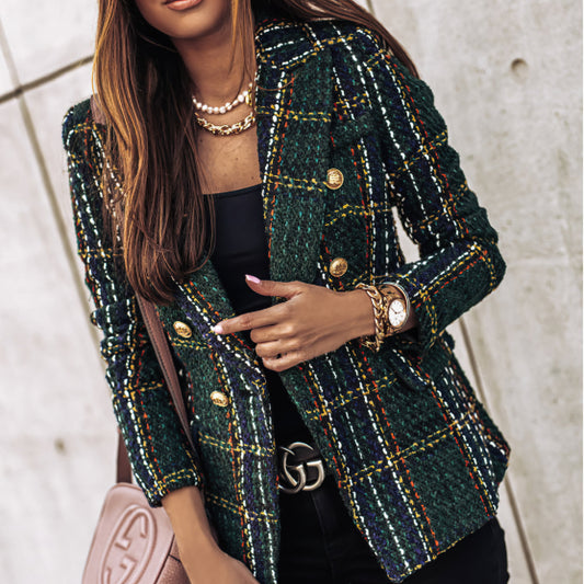 Women's Elegant checked blazer with buttons and pockets| Perfect for Casual Days