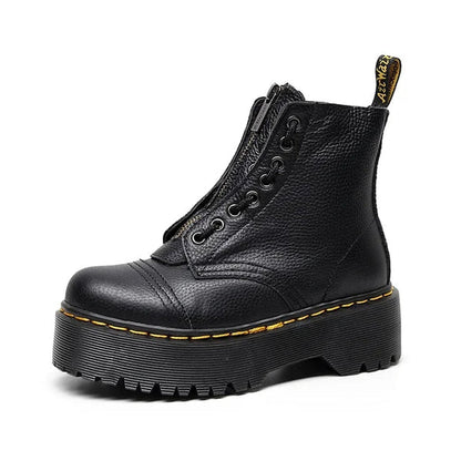 Women's Chic Leather Platform Boots with Bold Design
