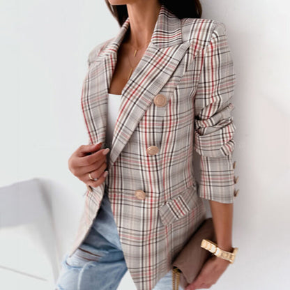 Women's Casual Checked Blazer with Buttons  | Perfect for Casual Days