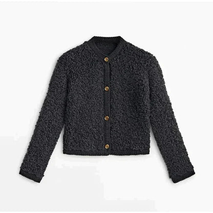 Women's Teddy Cashmere Knit Cardigan with Buttons in Solid Colour | Ideal for Winter