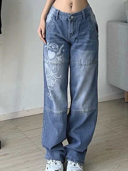 Women's Vintage Low-Waist Printed Baggy Jeans | Perfect for Casual Days