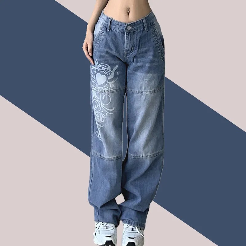 Women's Vintage Low-Waist Printed Baggy Jeans | Perfect for Casual Days