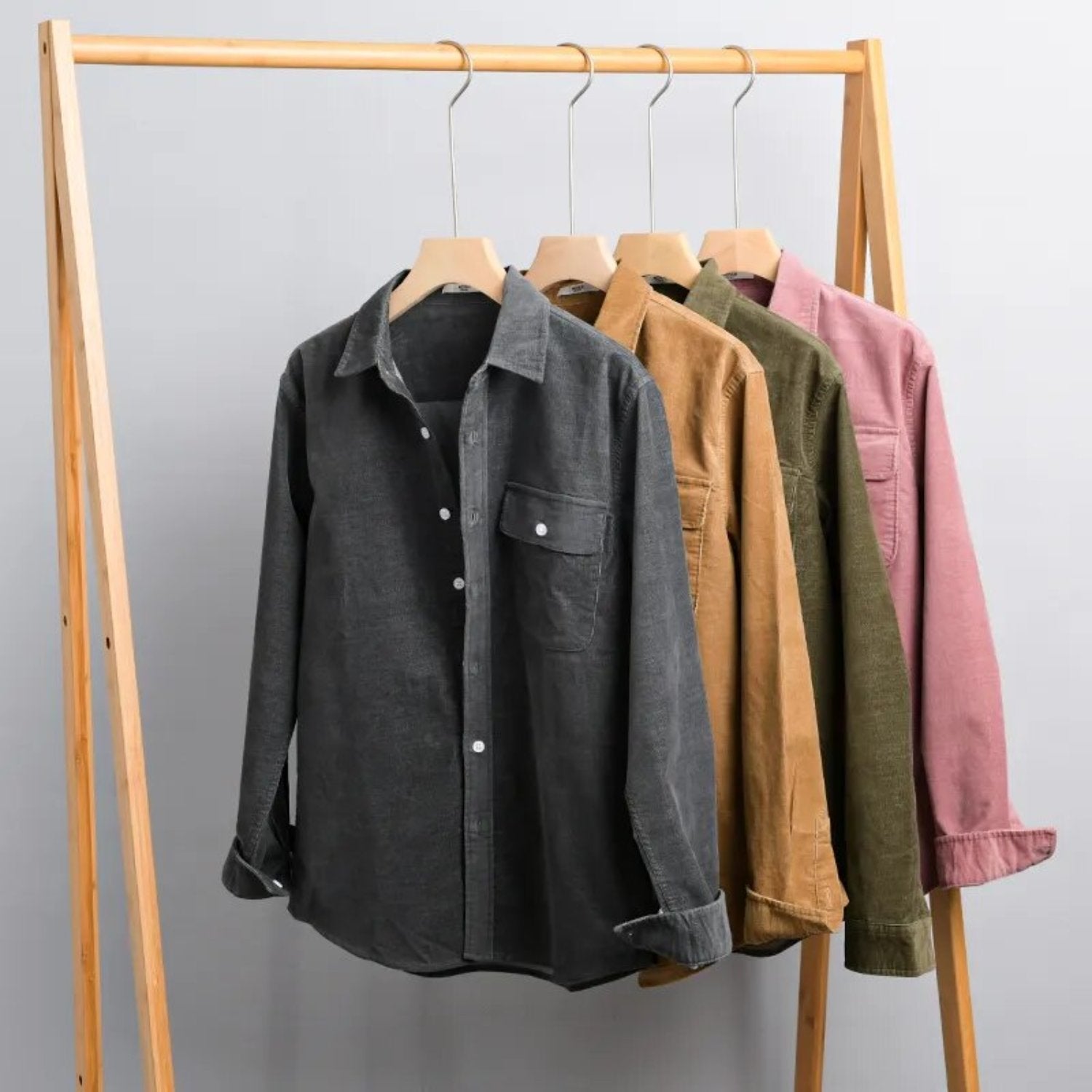 Gray, Khaki, Dark Green, Light Pink