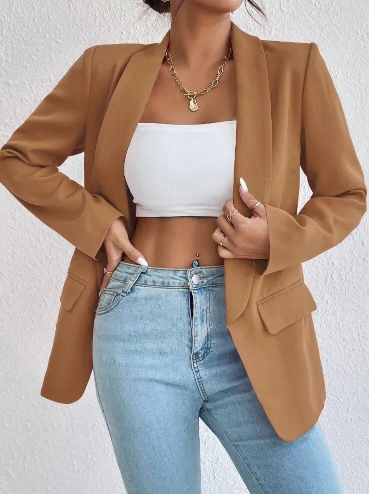 Women's Trendy Slim Open Front Blazer with Pockets | Perfect for Casual Days